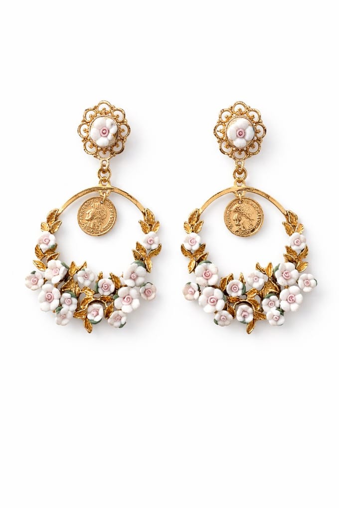 Munt oorhangers met bloemen | goud gekleurd