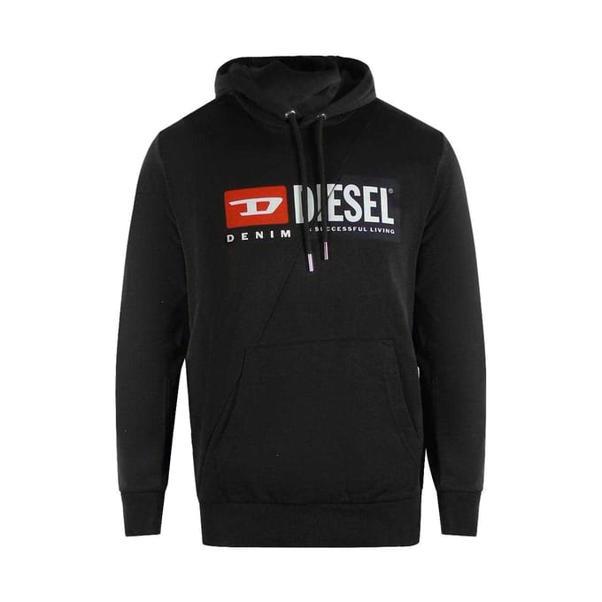 Diesel Heren Denim Division Cut Drawstring Hoodie (Zwart)