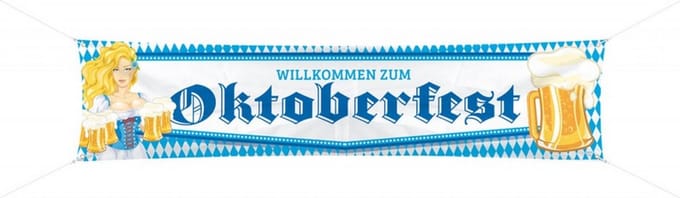 Spandoek straat banner Oktoberfest 180 x 40 cm polyester blauw/wit.