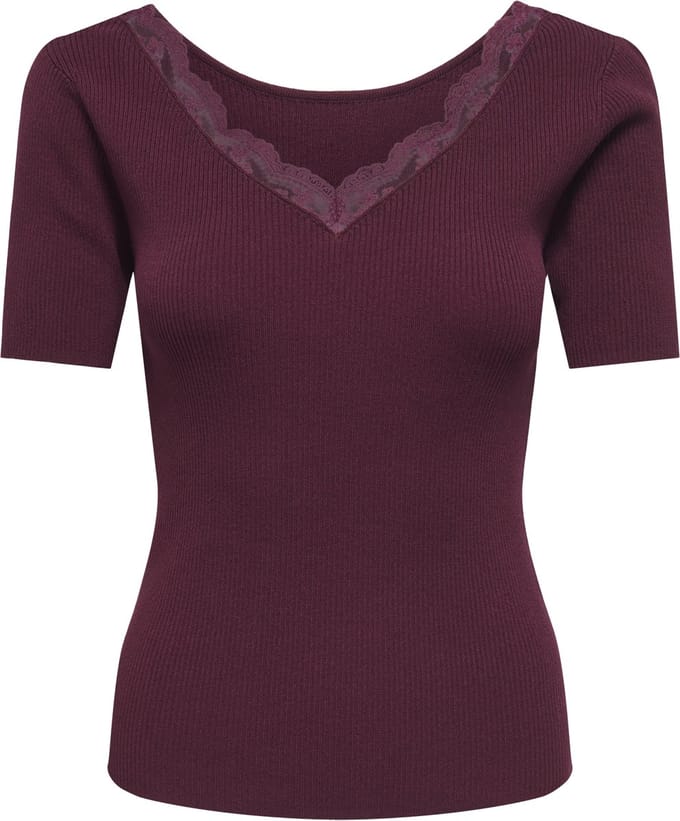 Jacqueline de Yong T-shirt Jdynanna S/s Revers Lace Pullover K 15376557 Windsor Wine Dames Maat - S