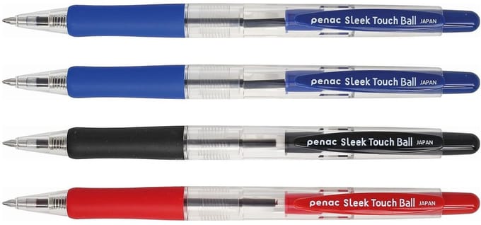 Penac Sleek Touch - Balpen - 0.7 mm - Transparant - 2x Blauw - Rood - Zwart - 4 pack
