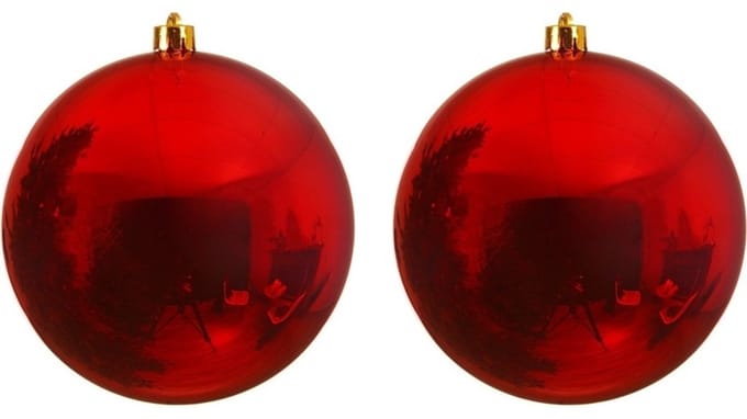 2x Grote kerst rode kunststof kerstballen van 14 cm - glans - rode kerstboom versiering
