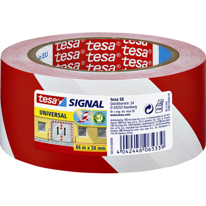 Waarschuwings- en markeringstape tesa® Signal Universal 66mx50mm rood/wit
