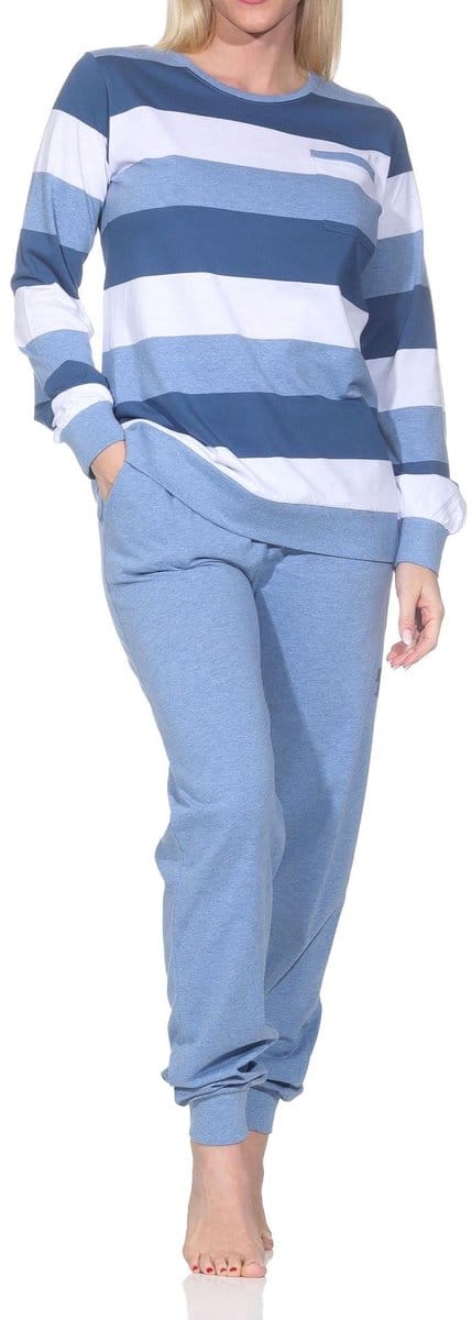 Normann Damespyjama met manchetten Pyjama in blokstreep-look - ook in overmaten