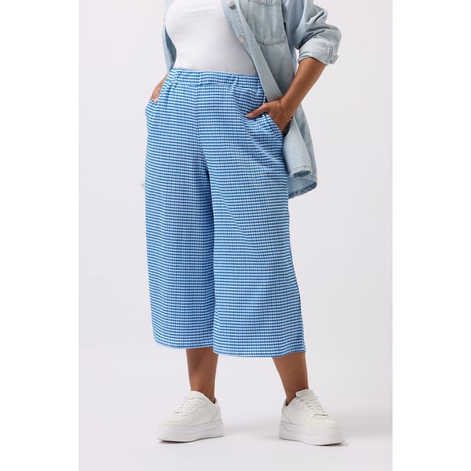 Yours Blue Gingham Textured Midaxi Culottes Size 48
