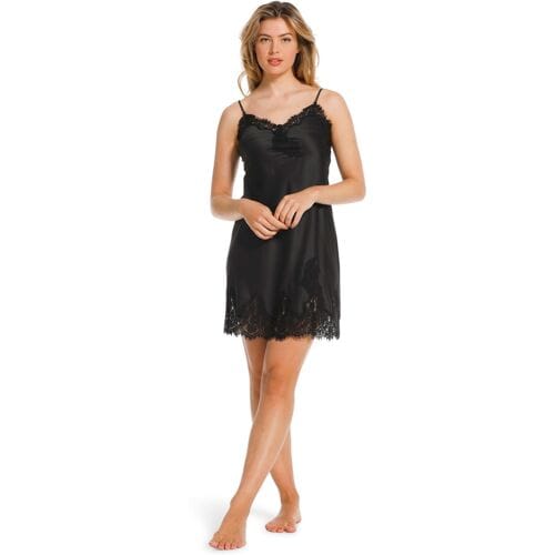 Nachthemd Pastunette Premium - Black Satin - Zwart - Satijn - Kant - Maat S