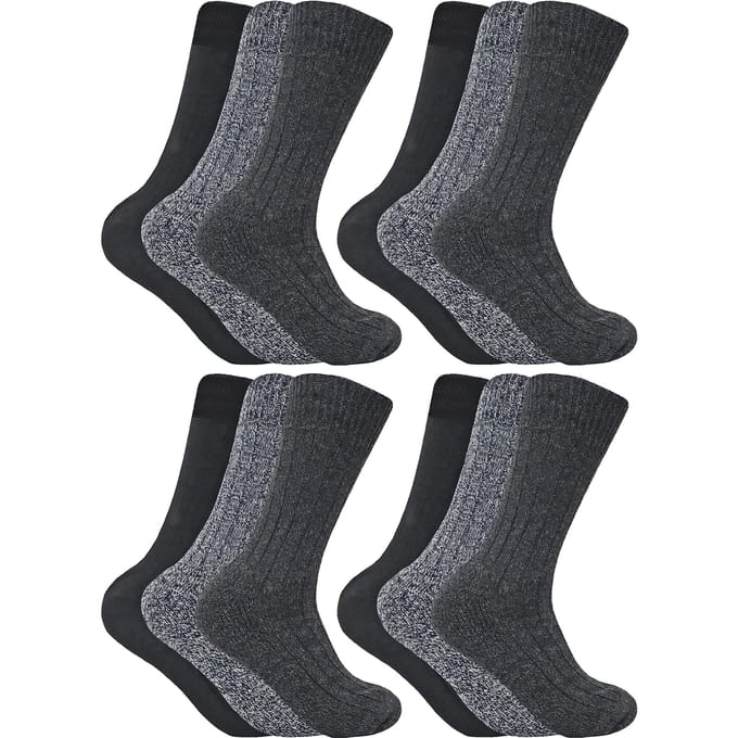 Sock Snob - 12 Paar Heren Wollen Wandelsokken - Grijs