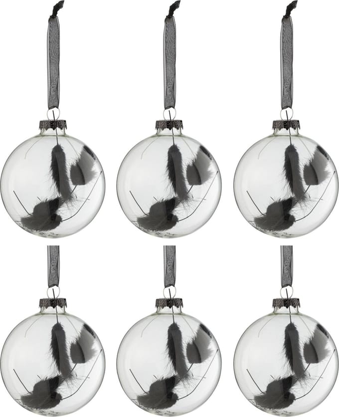 J-Line kerstbal Rond Gedroogde Hazenstaart - glas - zwat - small - doos van 6
