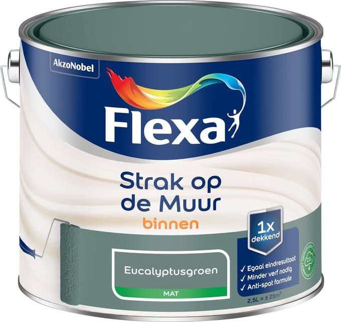 Flexa Strak Op De Muur Muurverf - Mat - Eucalyptusgroen - 2,5l