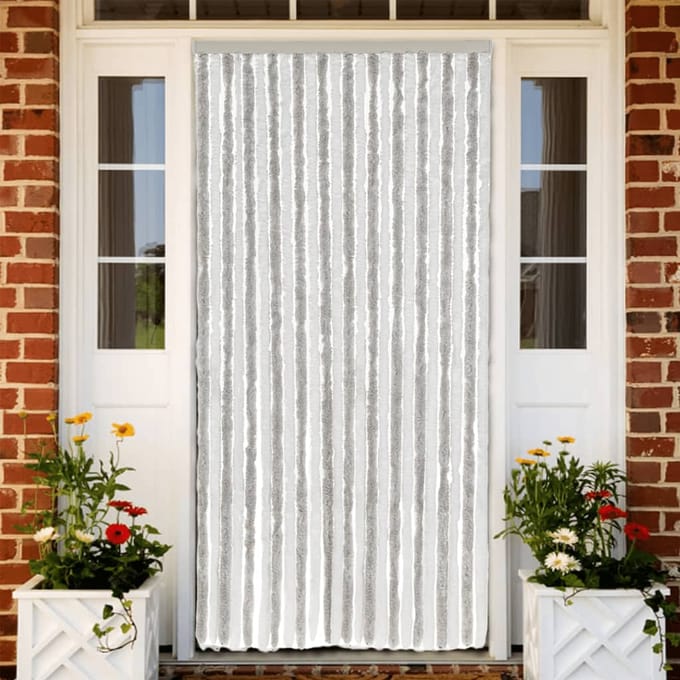 vidaXL - Vliegengordijn - 100x200 - cm - chenille - lichtgrijs - en - wit