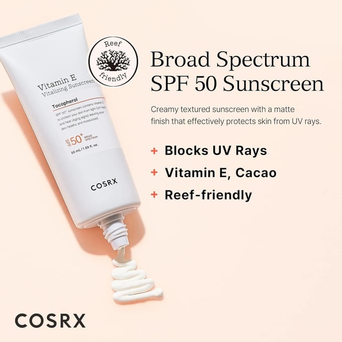 CosRx, Vitamine E, revitaliserende zonnebrandcrème, SPF 50+, 50 ml (1,69 fl oz) white