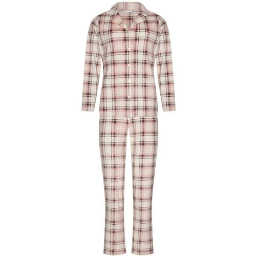 Pastunette - Pink Checks - Pyjama - Flanel/Fleece - Doorknoop - Roze - Maat 48