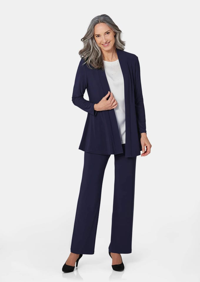 Soepelvallend, lang jersey jasje - marine - Gr. 21 van Goldner Fashion
