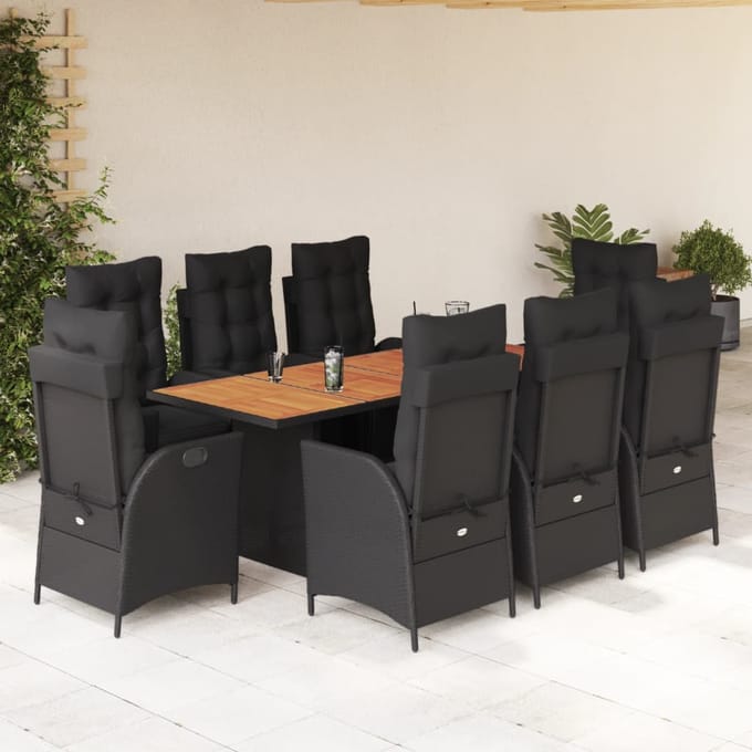 vidaXL - 9-delige - Tuinset - poly - rattan - zwart