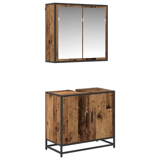 vidaXL - Badkamermeubel - Set - 2 - st - Oud - Hout - Bewerkt - hout