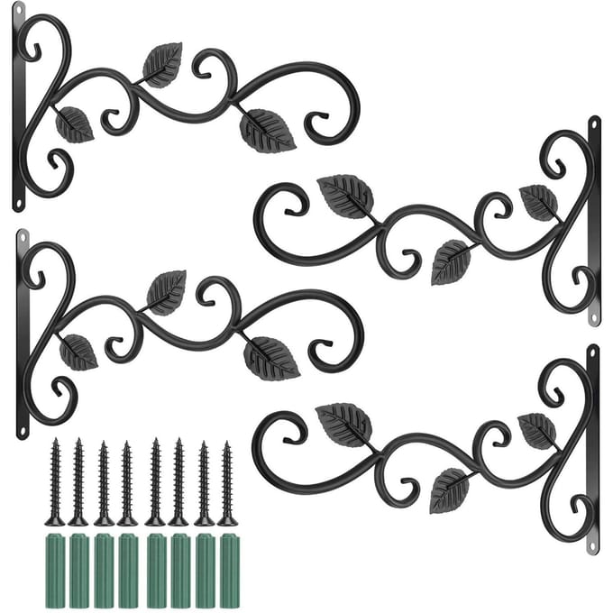 Crochets muraux en fer, 4 pièces, support de plante, crochet décoratif pour mangeoire à oiseaux, Pot de fleur, lanterne à vent 4Pcs gray