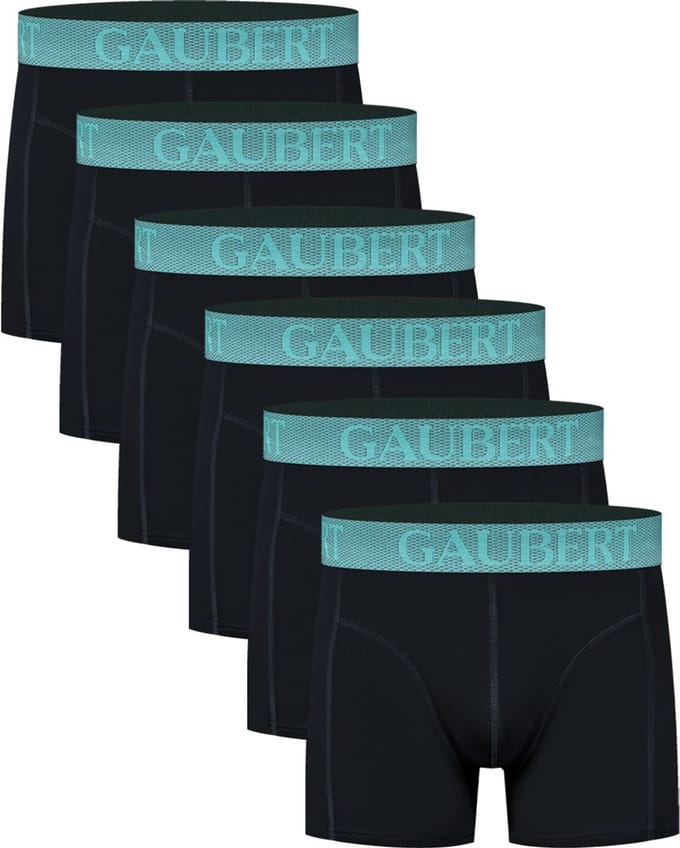 6 stuks Gaubert Heren Boxershorts - Bamboe - Zwart - Blauwe tailleband