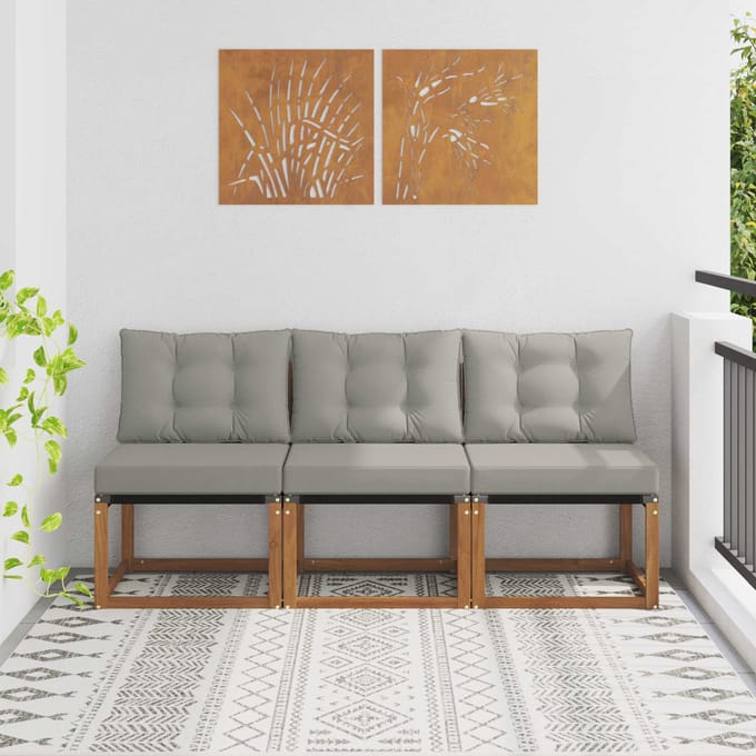 vidaXL - 3 - st - Buiten - Middelste - sofa - Massief - acaciahout - en - Textilene-stof