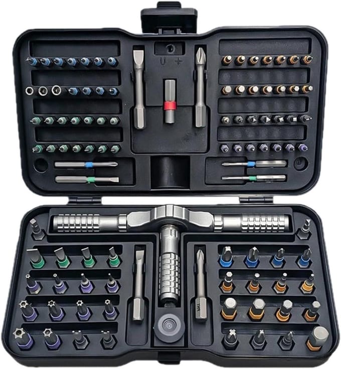 Ratelschroevendraaier Set - Precisie Schroevendraaier - Elektronica Repareren - Magnetische Ratel - 105 Stuks - Grijs
