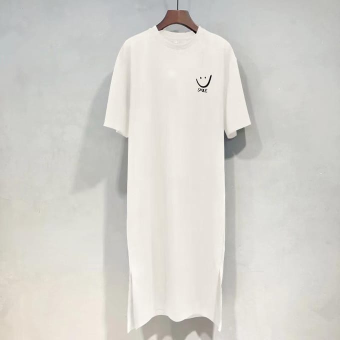 Robe T-shirt d'été à manches courtes pour femmes, ample, mi-longue, au-dessus du genou M white