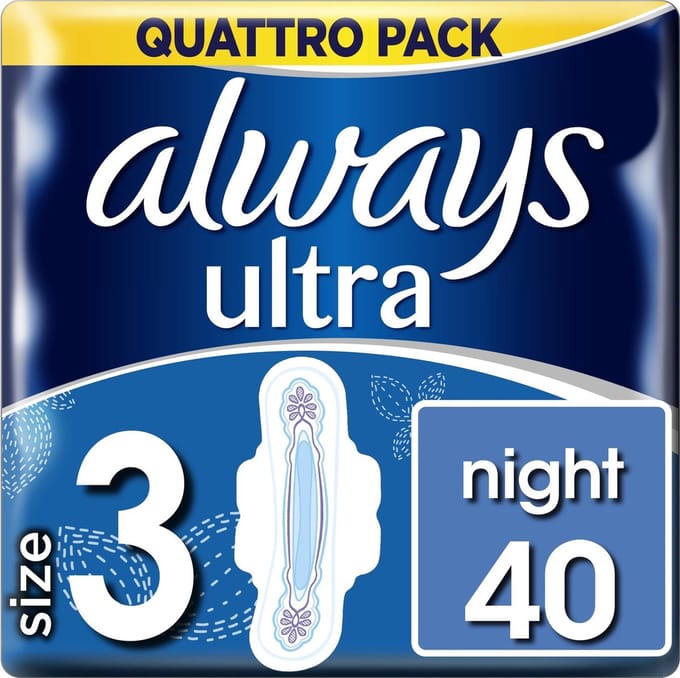 Always Ultra maandverband, maat 3, lang plus, quattropack, 40 stuks
