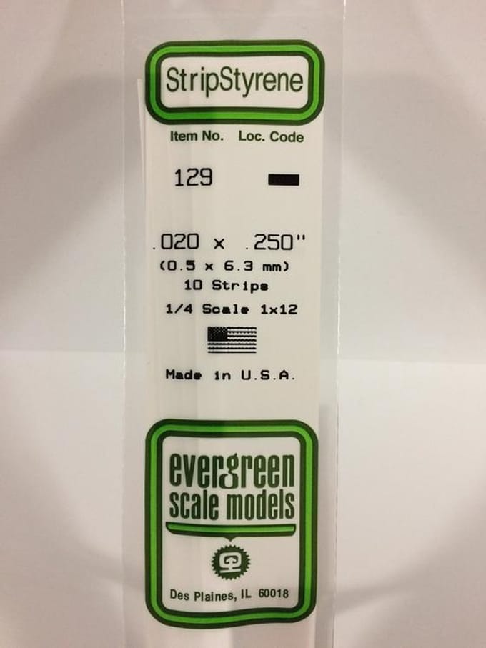 Evergreen Modelbouwdecoratie - 129 Strip 0,5mmX6,4mmX35cm - 10 stuks Styreen