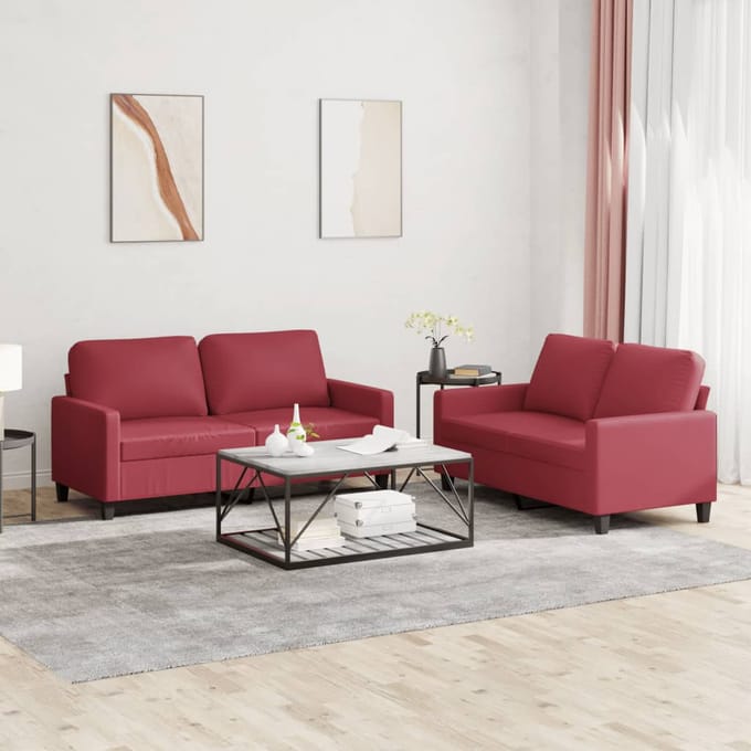 vidaXL - 2-delige - Loungeset - met - kussens - kunstleer - wijnrood