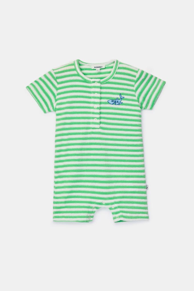 Woody Unisex jumpsuit groene streep - maat 062/3M