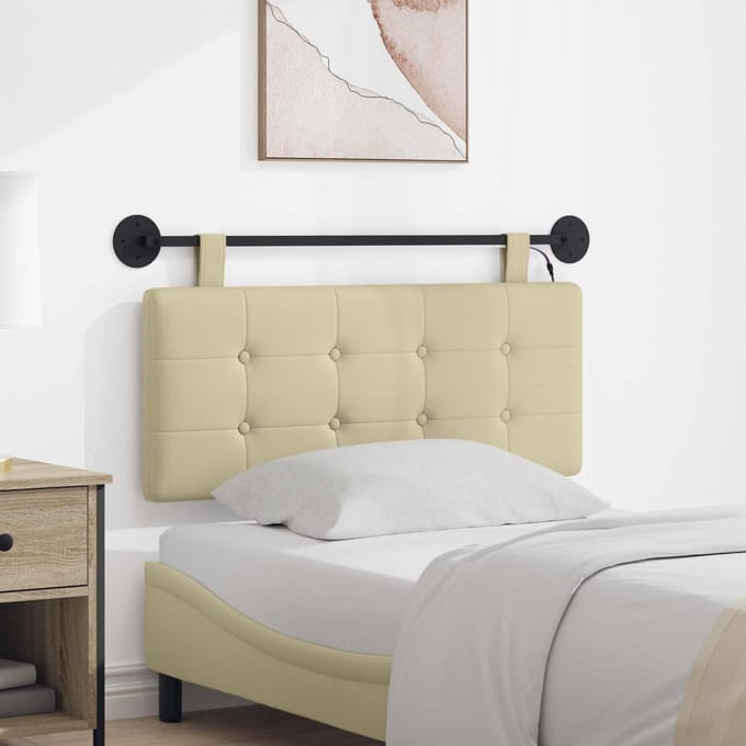 vidaXL - Hangend - hoofdbord - Met - LED-verlichting - Crèmekleurig - Kunstleer