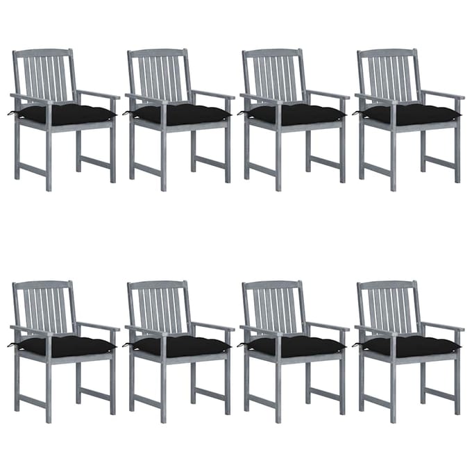 vidaXL - Tuinstoelen - 8 - st - met - kussens - massief - acaciahout - grijs