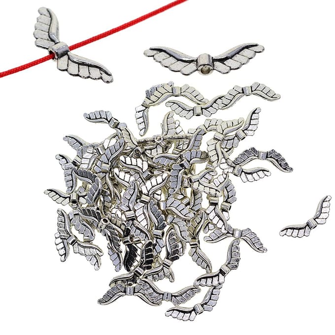 100 perles tibétaines en argent avec ailes d'ange, breloques d'espacement, fabrication de bijoux, 23x8mm 23x8mm gray