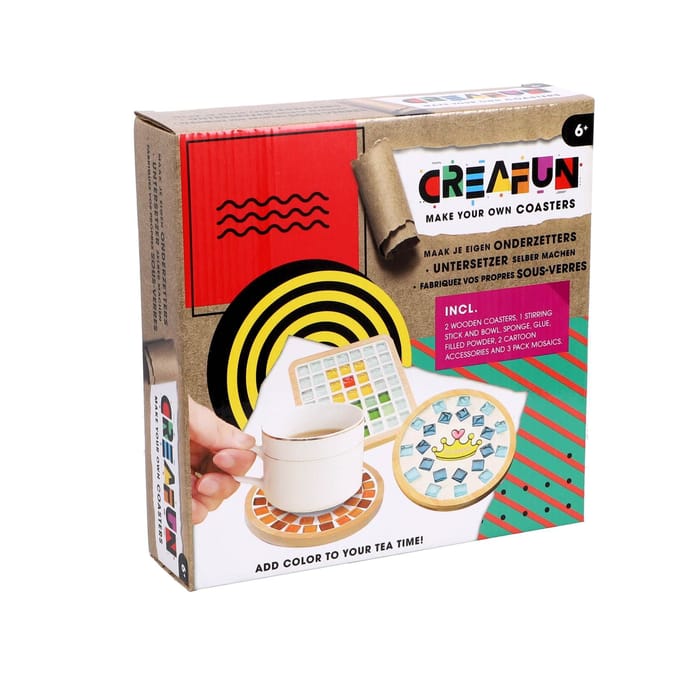 Creafun knutselset onderzetters maken - kleurrijk mozaïek DIY pakket.