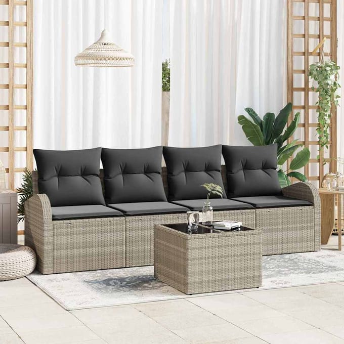 vidaXL - Tuinbank - Set - 5 - st - Lichtgrijs - 55 - x - 55 - x - 37 - cm - poly - rattan