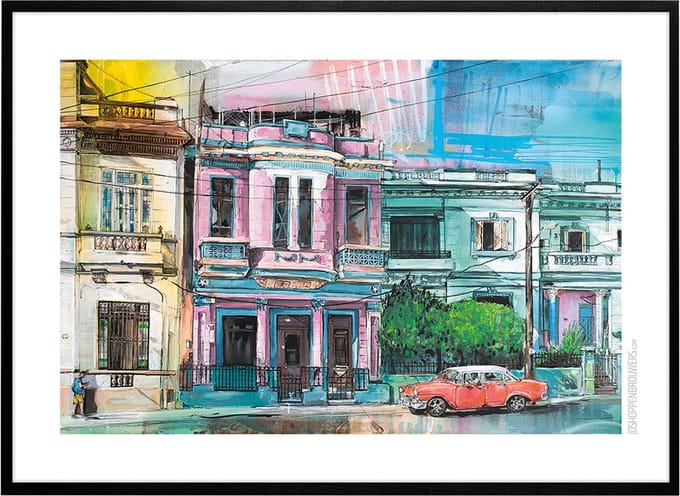 Havana city print 71x51 cm *ingelijst & gesigneerd