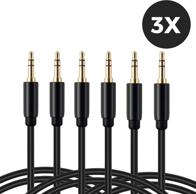 3x AUX Kabels - Triple-Pack - 3.5 mm Stereo Audiokabel - 1 Meter - Audiojack - Zwart