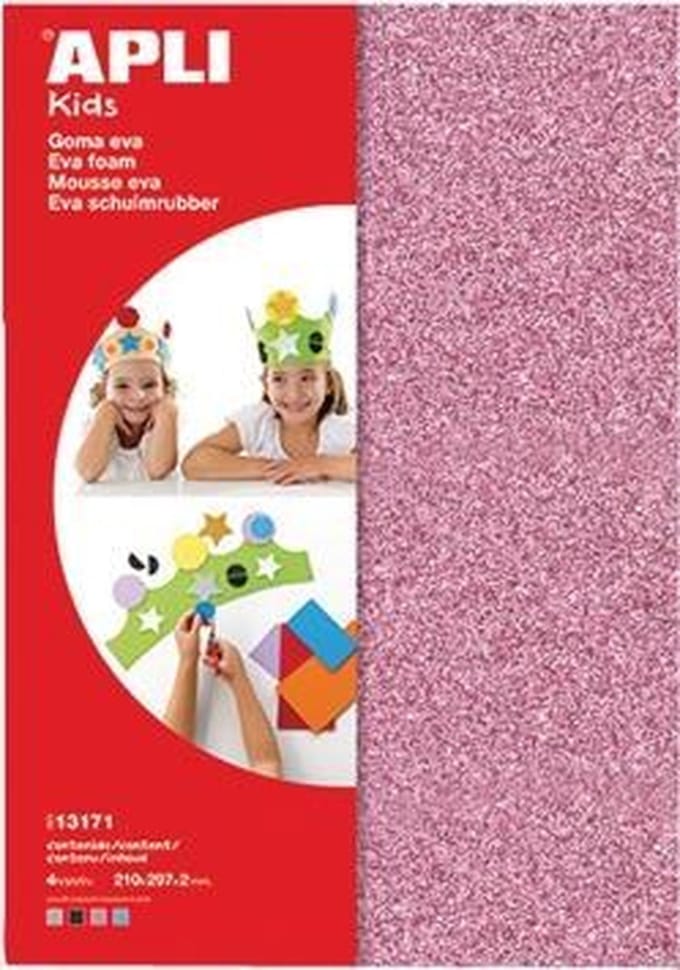 APLI Kids glitterfoam knutselvellen - EVA foam A4 wit zwart rood blauw.