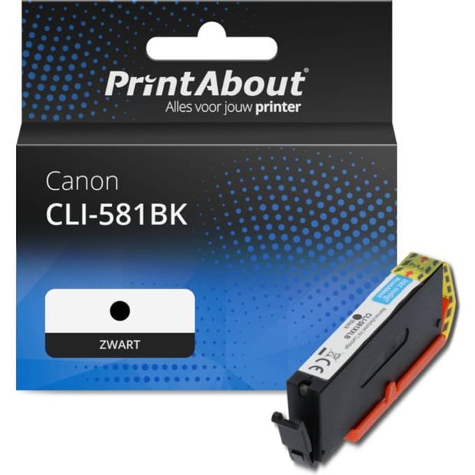 PrintAbout huismerk Inktcartridge CLI-581BK Zwart Geschikt voor Canon