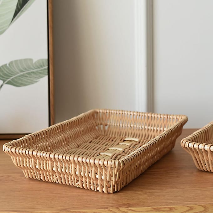 Rotan Opbergmand Mand Geweven Snacks Fruitmand Stapelbare Geweven Broodmand beige