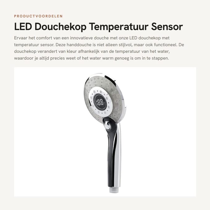 Dailygoods- Douchekop LED met Temperatuur Sensor - 3 Spray Modi - Waterbesparend - Ergonomisch Ontwerp - Compact en Lichtgewicht - Corrosiebestendig - Handdouche