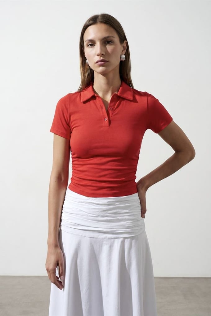 Dames Crop Slim Fit Polo T-shirt