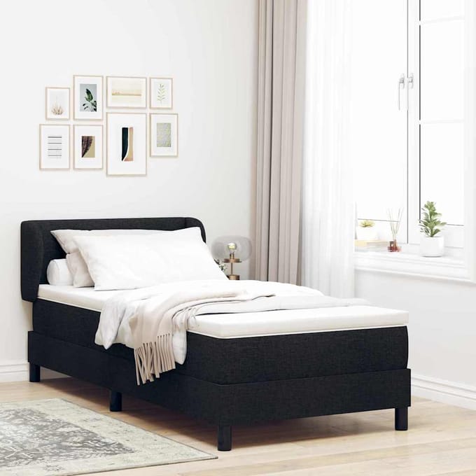 vidaXL - Boxspring - bed - met - hoofdeinde - Zwart - 80 - x - 200 - cm - Stof
