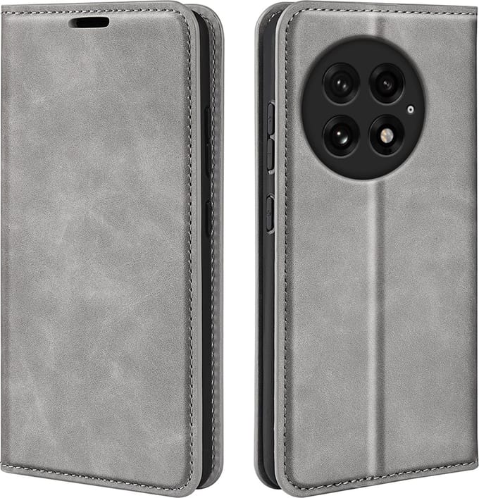MobyDefend Hoesje - Geschikt voor OnePlus 13 - Luxe Wallet Bookcase (Magnetische Sluiting) - Grijs