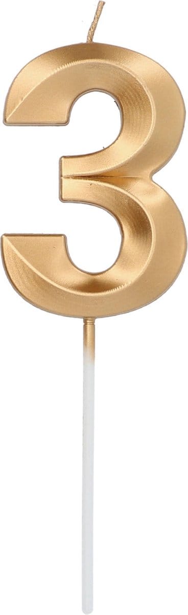 Folat - Kaars Glamour Goudkleurig Metallic - cijfer 3