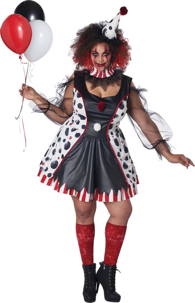 Vegaoo - Grote maat psycho clown jurk kostuum voor dames