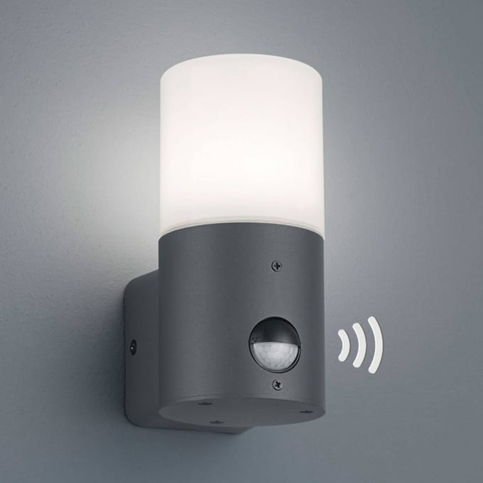 TRIO HOOSIC - Wandlamp - Antraciet - excl. 1x E27 4,9W - Bewegingssensor - Buitenverlichting - IP44