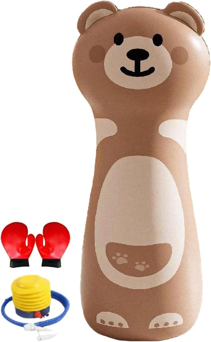 Opblaasbare bokszak - Staande boksstijl - Actief spel - Veilige rebound - 120 cm hoog - Bruine beer