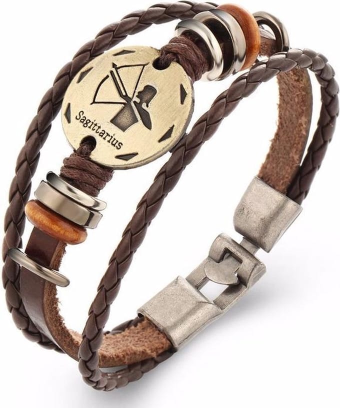 Montebello Armband Boogschutter - Leer - Metaal - Horoscoop - 20cm