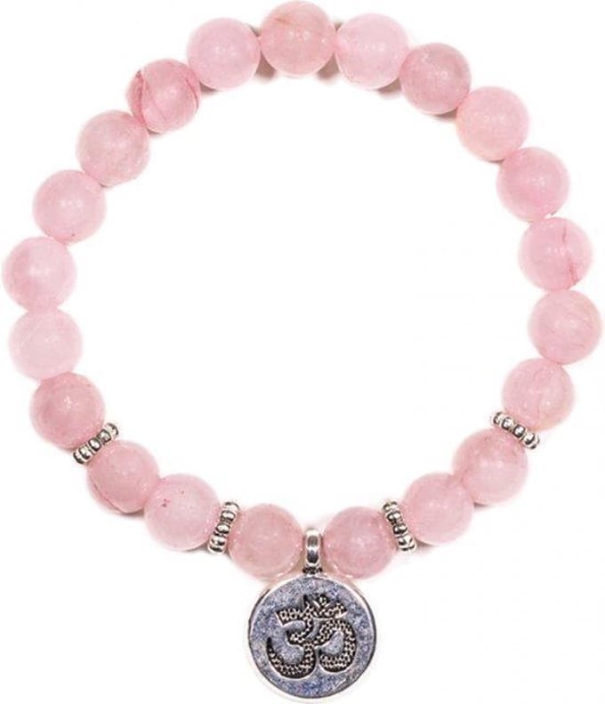 Yogi & Yogini naturals Mala/armband rozenkwarts elastisch met ohm (8mm)