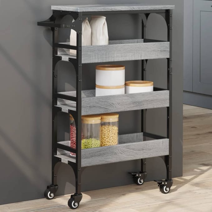 vidaXL - Keukentrolley - 53x20x76 - cm - bewerkt - hout - grijs - sonoma - eiken