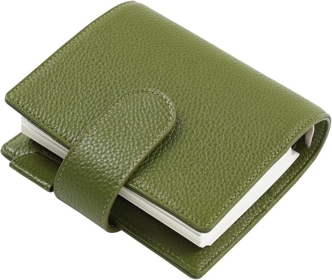Ringen Planner Organizer - Agenda Houder - Dagelijkse Planning - Buitenste Zijvak - A7 formaat - Olijfgroen